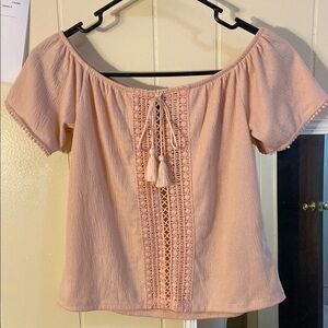 Pink Flutter Sleeve Blouse with Tie Front